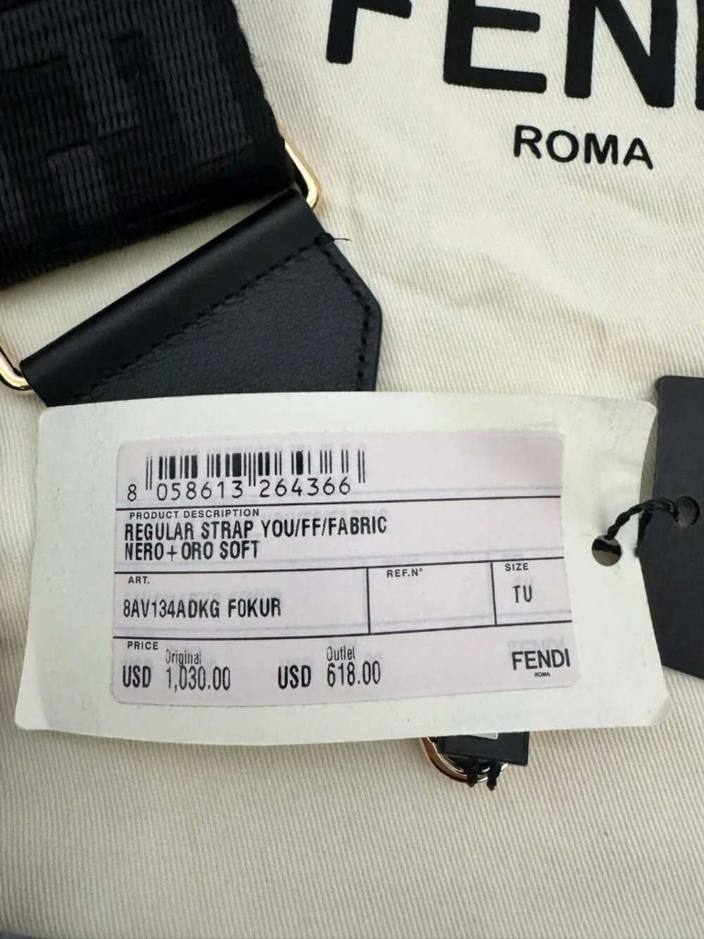 NWT Authentic FENDI FF Logo Adjustable Strap Black Made in Italy